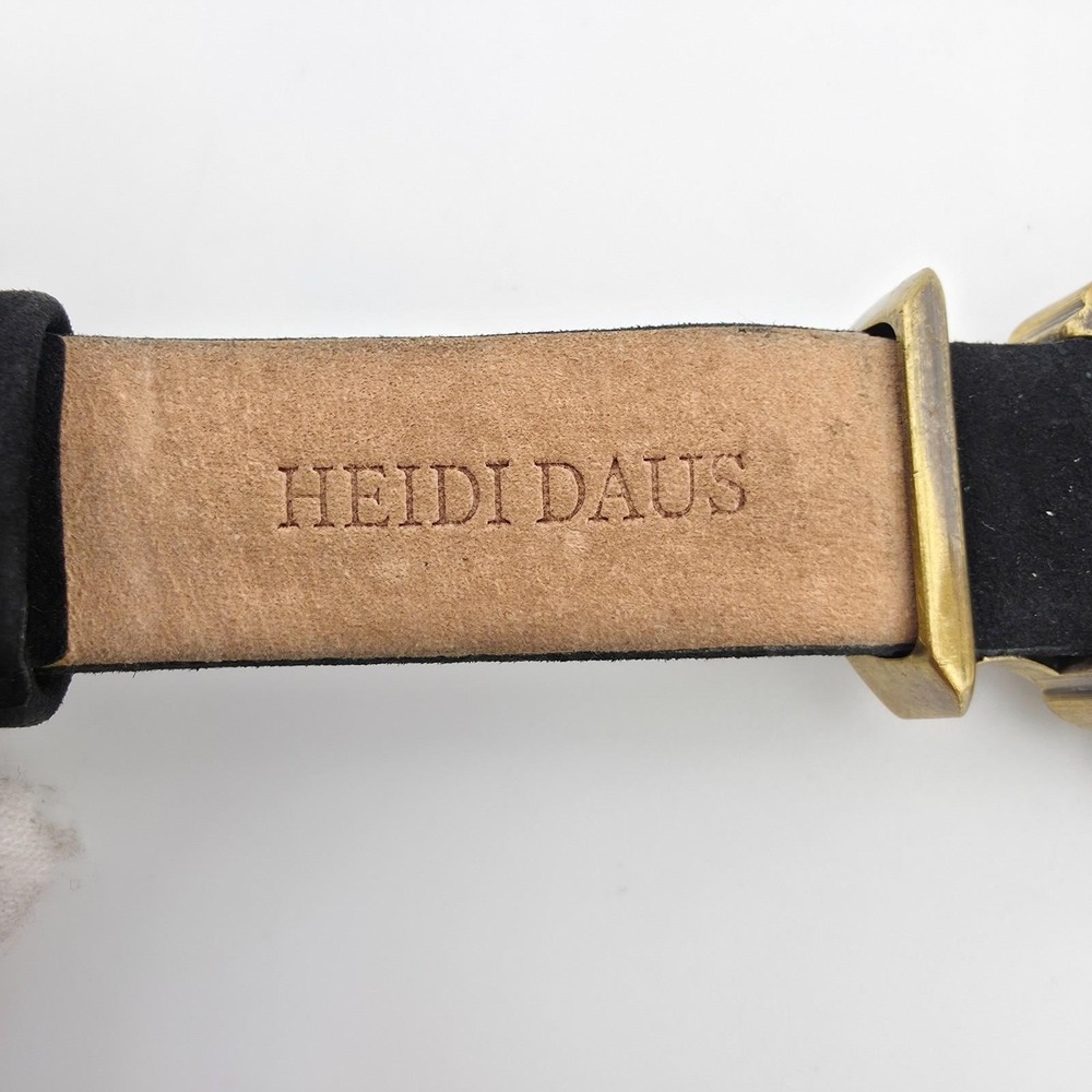 Vtg HEIDI DAUS Ladies Watch SWAROVSKI Crystals Black Leather Band Gold Finish 7" - Picture 8 of 14